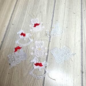 Vnt Lace Like Metal Christmas Ornaments W/Red Bows Bear Train Sled Horse